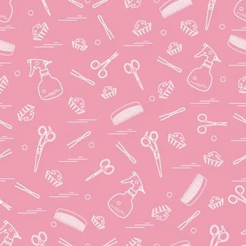 Cute pattern of scissors, combs, hairclip, hairpins and sprayer. For the prov Stock Illustration