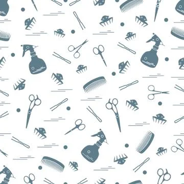 Cute pattern of scissors, combs, hairclip, hairpins and sprayer. For the prov イラスト素材