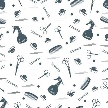 Cute pattern of scissors, combs, hairclip, hairpins and sprayer. For the prov Stock Illustration