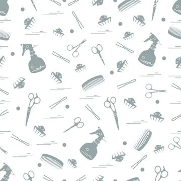 Cute pattern of scissors, combs, hairclip, hairpins and sprayer. For the prov Illustrazione stock