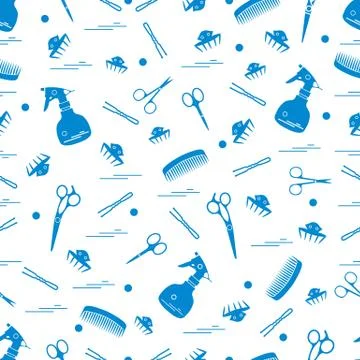 Cute pattern of scissors, combs, hairclip, hairpins and sprayer. For the prov Stock Illustration