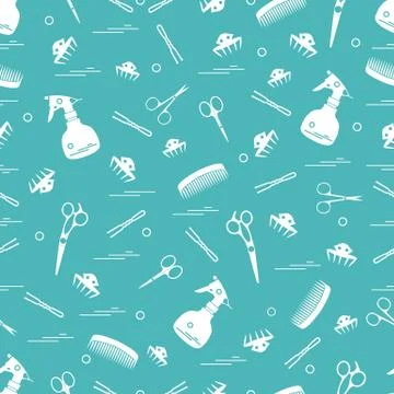 Cute pattern of scissors, combs, hairclip, hairpins and sprayer. For the prov Stock Illustration
