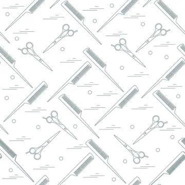 Cute pattern of scissors for cutting hair and combs. Illustrazione stock