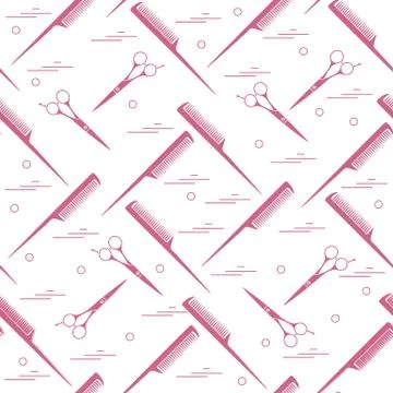 Cute pattern of scissors for cutting hair and combs. イラスト素材
