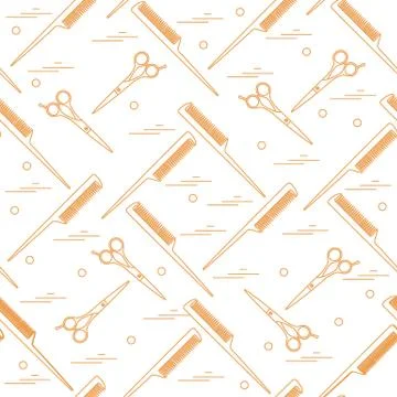 Cute pattern of scissors for cutting hair and combs. Stockillustratie