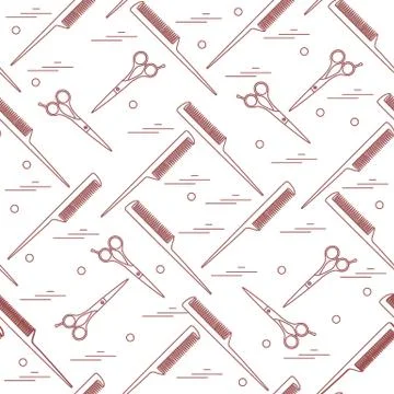 Cute pattern of scissors for cutting hair and combs. イラスト素材