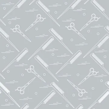 Cute pattern of scissors for cutting hair and combs. イラスト素材