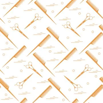 Cute pattern of scissors for cutting hair and combs. Stockillustratie