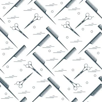 Cute pattern of scissors for cutting hair and combs. イラスト素材