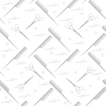 Cute pattern of scissors for cutting hair and combs. イラスト素材