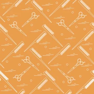 Cute pattern of scissors for cutting hair and combs. Stock Illustration