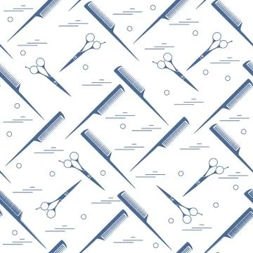 Cute pattern of scissors for cutting hair and combs. イラスト素材