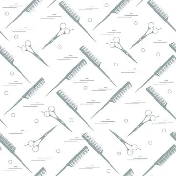 Cute pattern of scissors for cutting hair and combs. イラスト素材