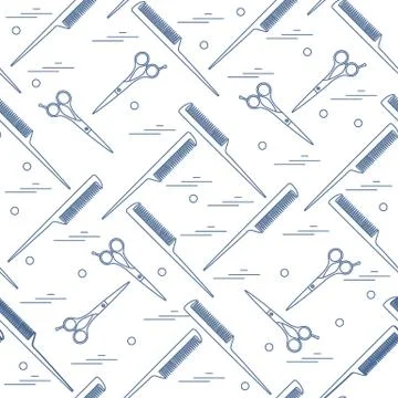 Cute pattern of scissors for cutting hair and combs. Stockillustratie