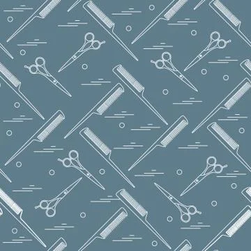 Cute pattern of scissors for cutting hair and combs. イラスト素材