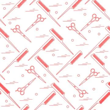 Cute pattern of scissors for cutting hair and combs. イラスト素材