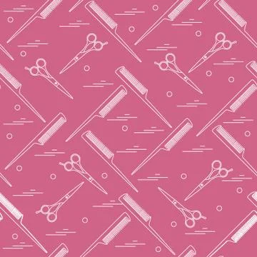 Cute pattern of scissors for cutting hair and combs. イラスト素材