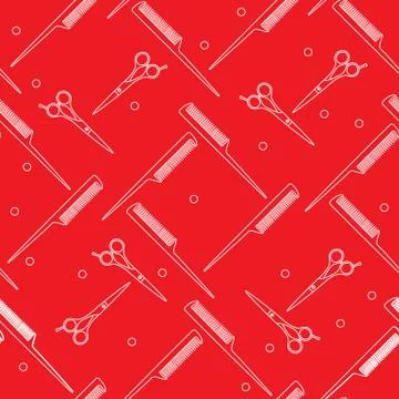 Cute pattern of scissors for cutting hair and combs. イラスト素材