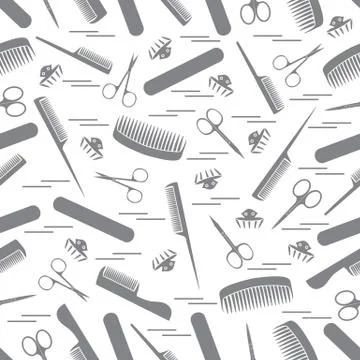 Cute pattern of scissors for manicure and pedicure, combs, nail file, barrett イラスト素材