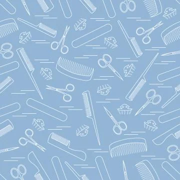 Cute pattern of scissors for manicure and pedicure, combs, nail file, barrett Stock Illustration