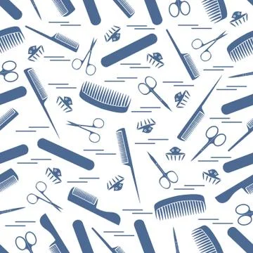 Cute pattern of scissors for manicure and pedicure, combs, nail file, barrett イラスト素材