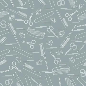 Cute pattern of scissors for manicure and pedicure, combs, nail file, barrett イラスト素材