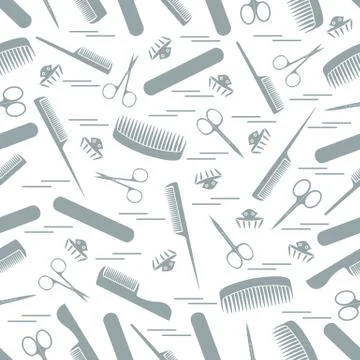 Cute pattern of scissors for manicure and pedicure, combs, nail file, barrett Stockillustratie