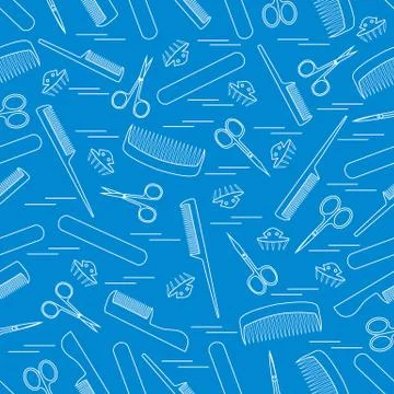 Cute pattern of scissors for manicure and pedicure, combs, nail file, barrett Stock Illustration