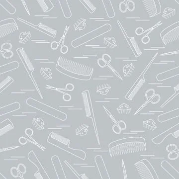 Cute pattern of scissors for manicure and pedicure, combs, nail file, barrett Stockillustratie