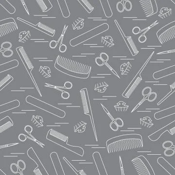 Cute pattern of scissors for manicure and pedicure, combs, nail file, barrett イラスト素材