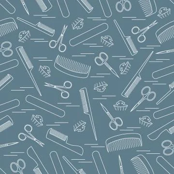 Cute pattern of scissors for manicure and pedicure, combs, nail file, barrett イラスト素材