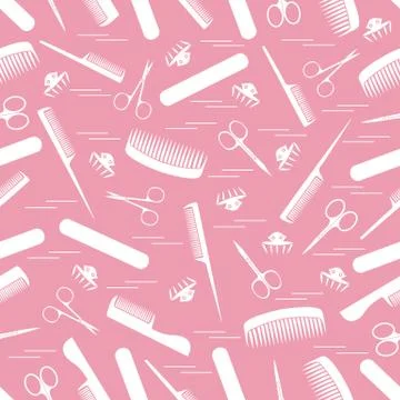 Cute pattern of scissors for manicure and pedicure, combs, nail file, barrett Stock Illustration