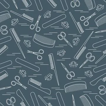 Cute pattern of scissors for manicure and pedicure, combs, nail file, barrett イラスト素材