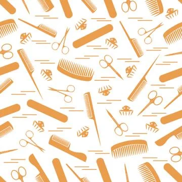 Cute pattern of scissors for manicure and pedicure, combs, nail file, barrett Illustrazione stock