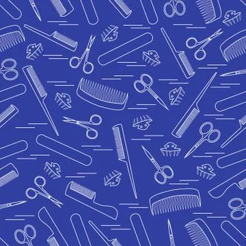 Cute pattern of scissors for manicure and pedicure, combs, nail file, barrett Stock Illustration
