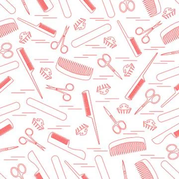 Cute pattern of scissors for manicure and pedicure, combs, nail file, barrett イラスト素材