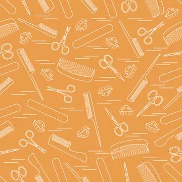 Cute pattern of scissors for manicure and pedicure, combs, nail file, barrett Stock Illustration