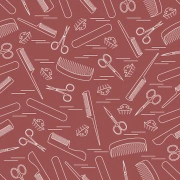 Cute pattern of scissors for manicure and pedicure, combs, nail file, barrett Stock Illustration