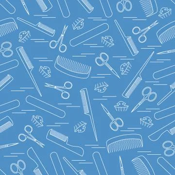 Cute pattern of scissors for manicure and pedicure, combs, nail file, barrett イラスト素材