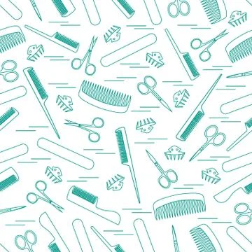 Cute pattern of scissors for manicure and pedicure, combs, nail file, barrett Stock Illustration