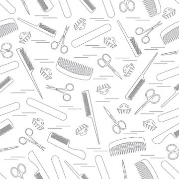 Cute pattern of scissors for manicure and pedicure, combs, nail file, barrett イラスト素材