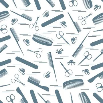 Cute pattern of scissors for manicure and pedicure, combs, nail file, barrett イラスト素材