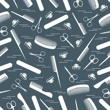 Cute pattern of scissors for manicure and pedicure, combs, nail file, barrett Stock Illustration