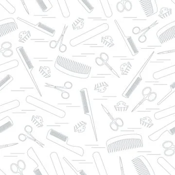 Cute pattern of scissors for manicure and pedicure, combs, nail file, barrett イラスト素材