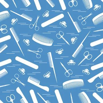Cute pattern of scissors for manicure and pedicure, combs, nail file, barrett Stock Illustration