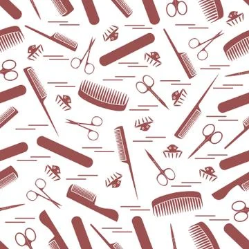 Cute pattern of scissors for manicure and pedicure, combs, nail file, barrett Illustrazione stock