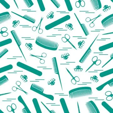 Cute pattern of scissors for manicure and pedicure, combs, nail file, barrett Stock Illustration