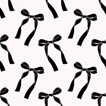 Cute pattern seamless black ribbon bow. Cute feminine romantic background 스톡 일러스트