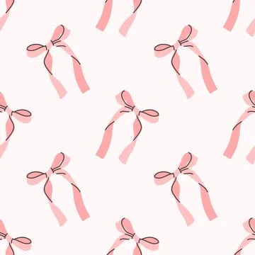 Cute pattern seamless pink ribbon bow. Cute feminine romantic background. Stock Illustration