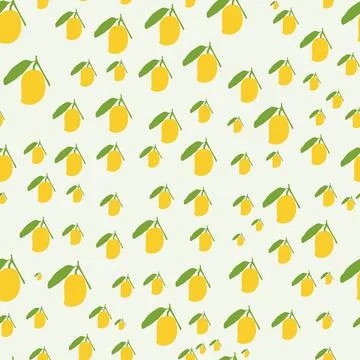 A cute pattern shows various yellow mangoes scattered throughout the frame Stock Illustration